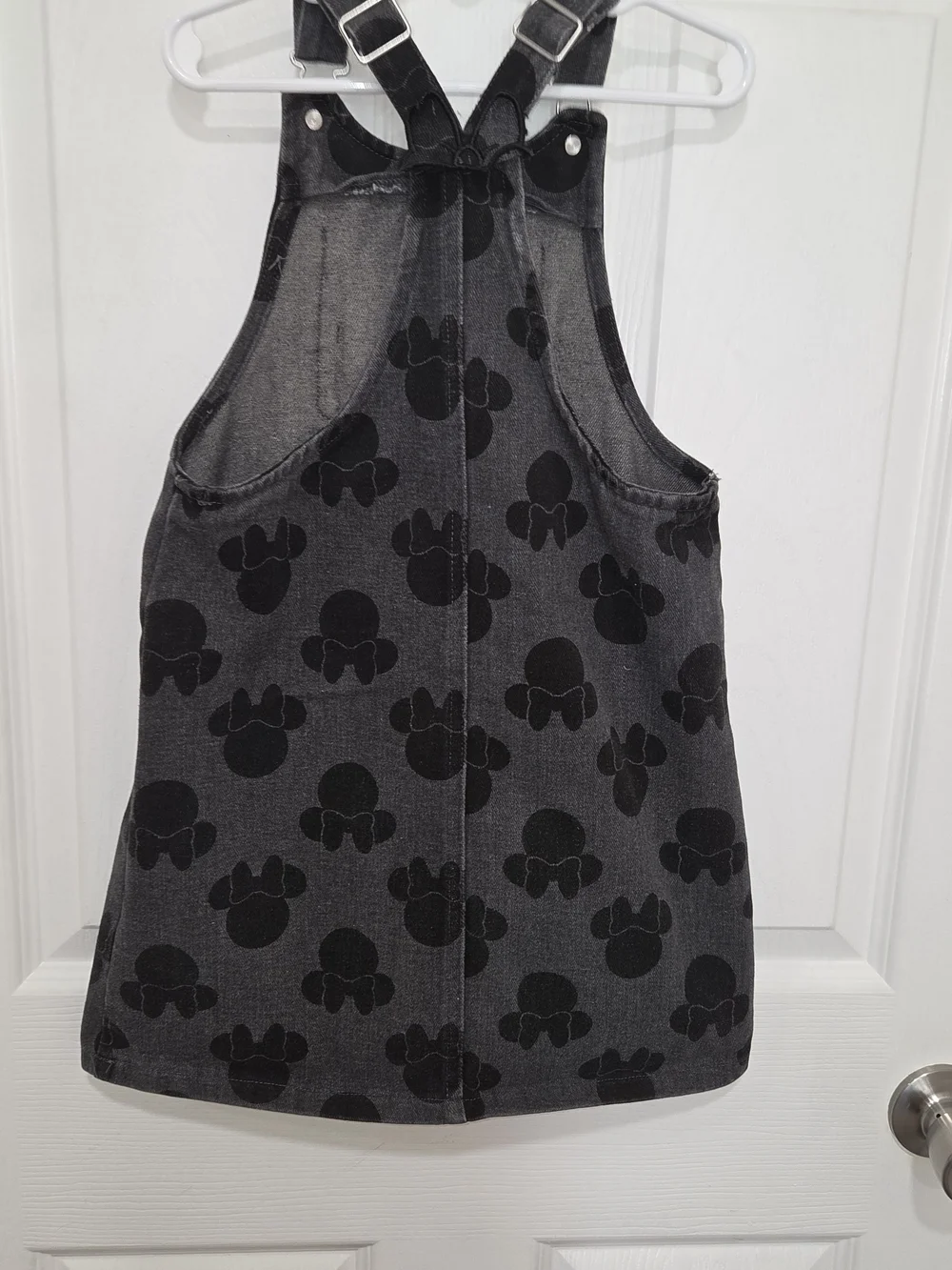 Disney Collection Minnie Mouse Gray Denim Jumper Dress Red Bows Size 6X SEE PICT
